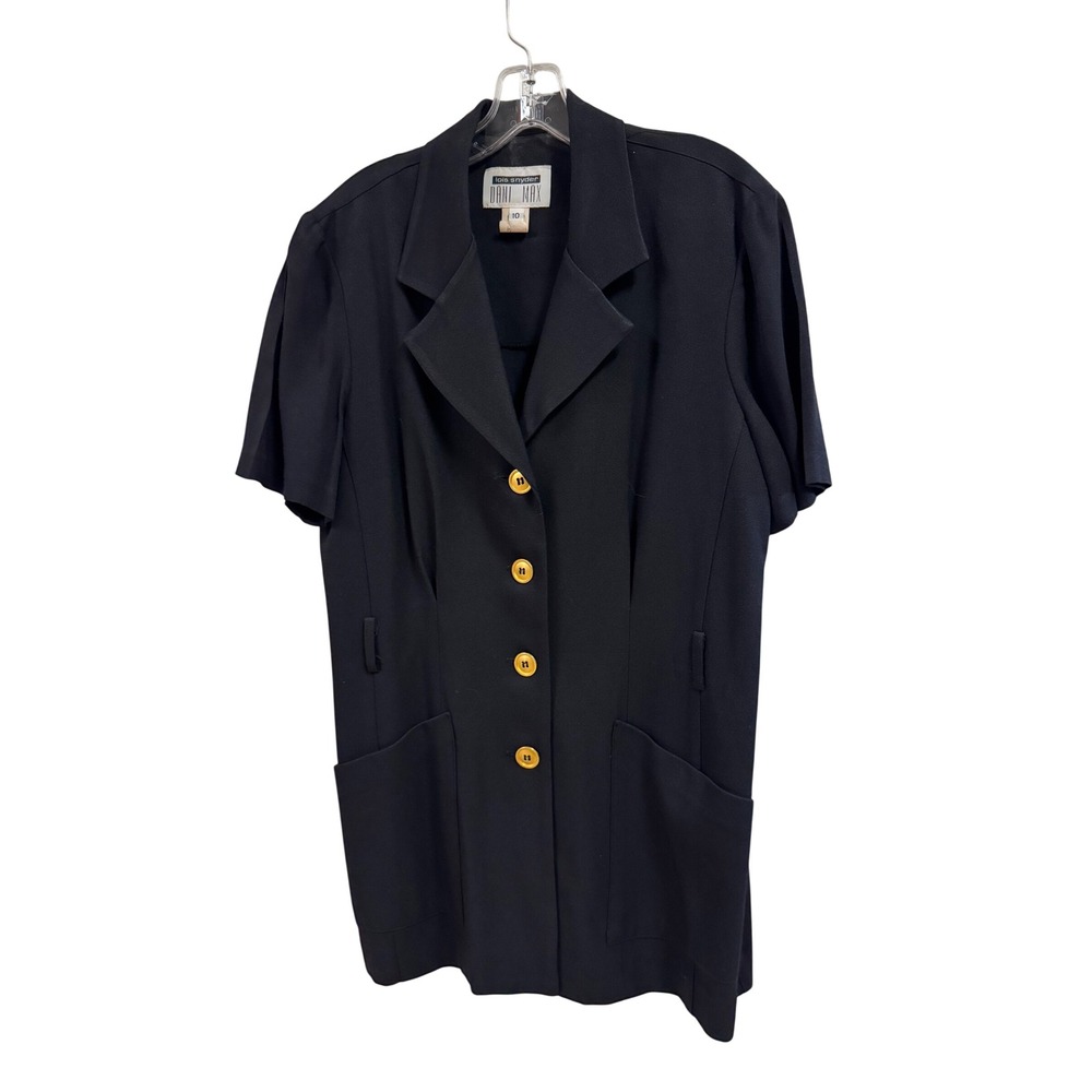 Vintage Lois Snyder Dani Max Black Short Sleeve Blazer Gold Buttons Size 10